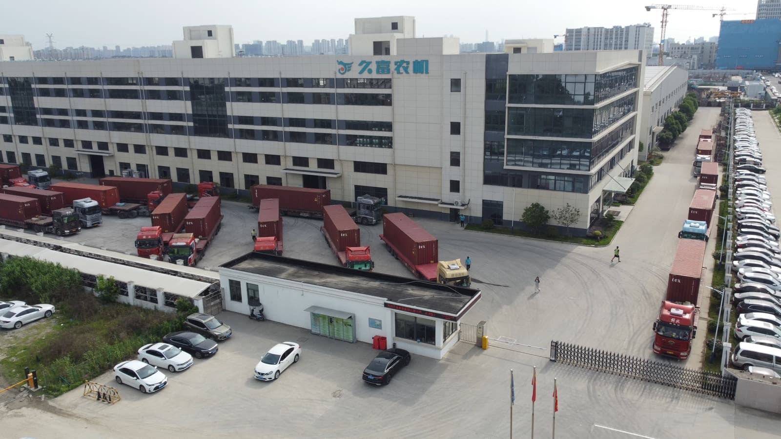 Aerial view of the JOFAE factory with export containers loading